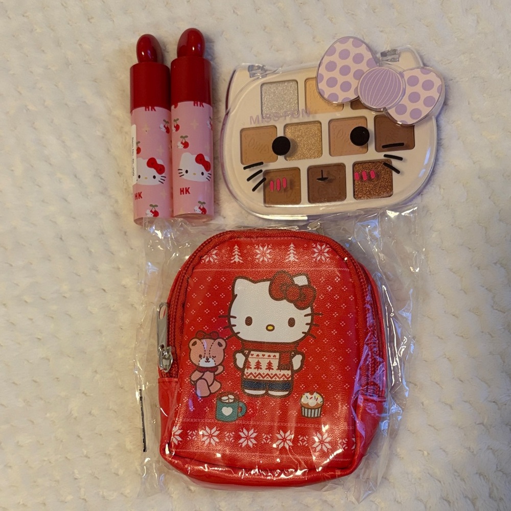Hello Kitty Keychain Mini Bag Set with 2 Lipgloss and Eyeshadow